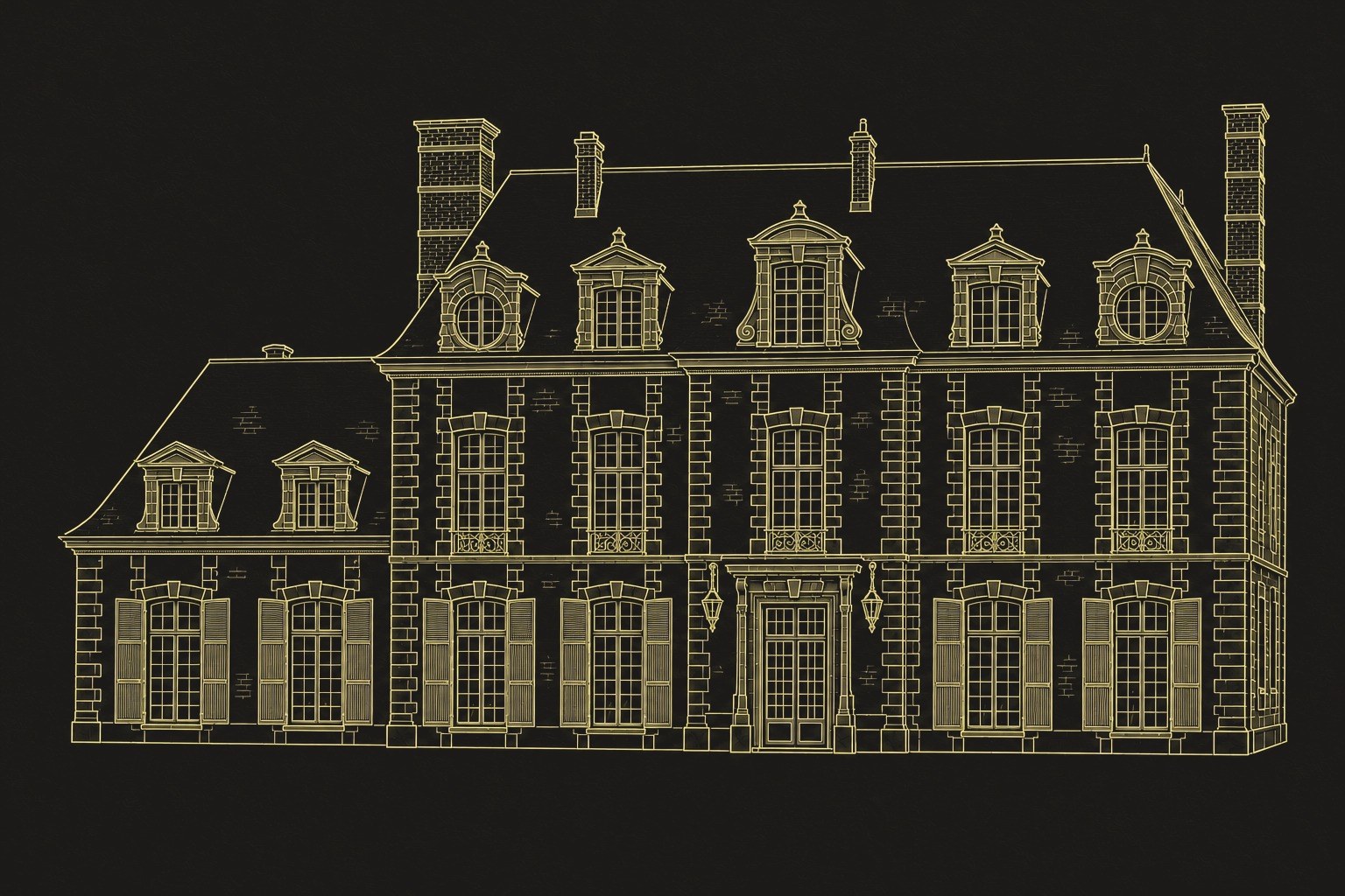 Illustration au trait doré d’un château