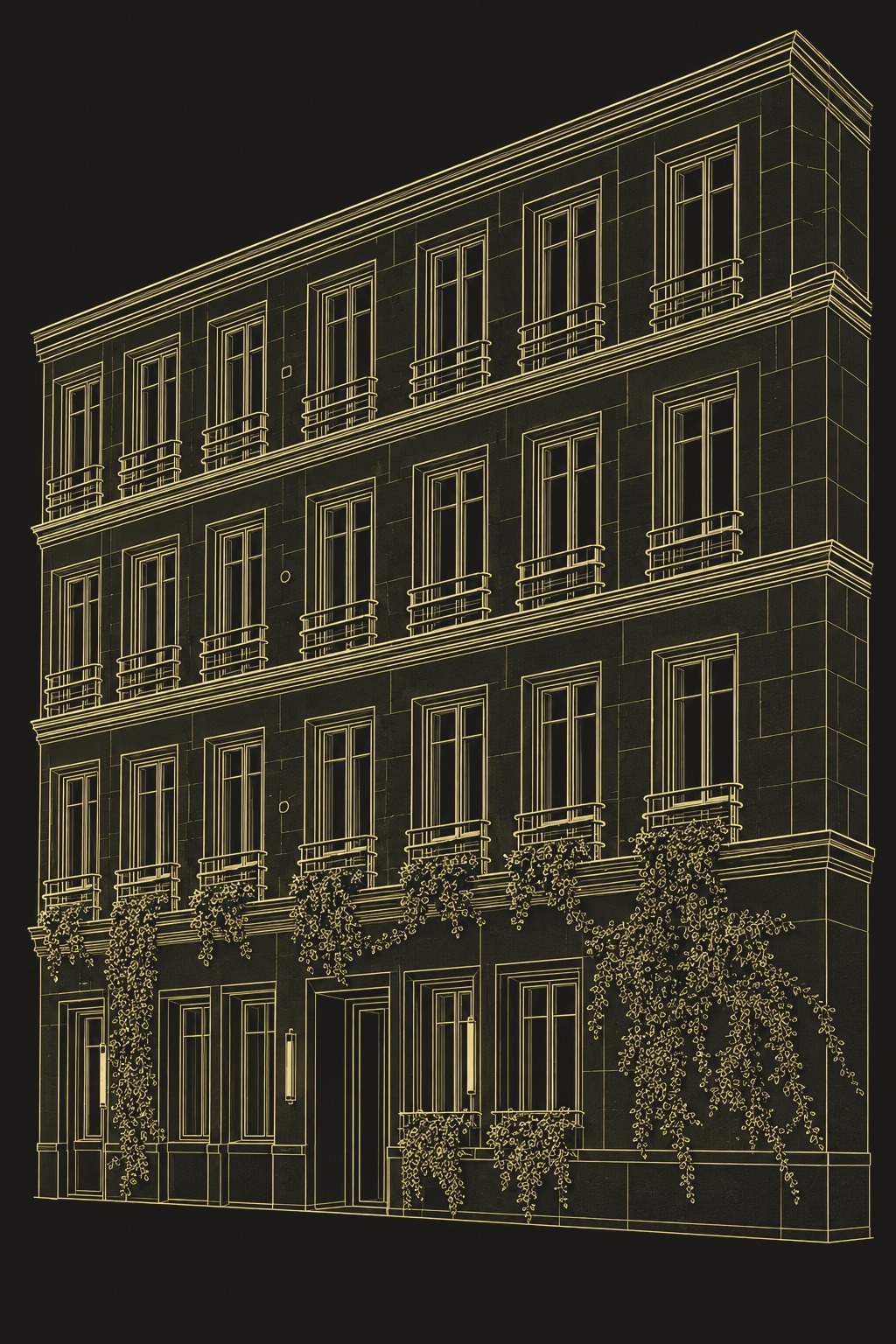 Illustration au trait doré d’un hôtel indépendant, Paris 10e